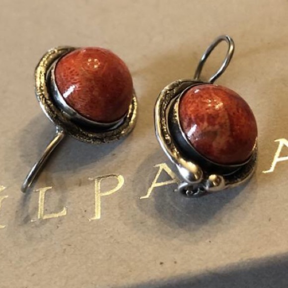 Vintage Silpada Sterling Silver Red Sponge Coral Earrings W0876 - Picture 9 of 16